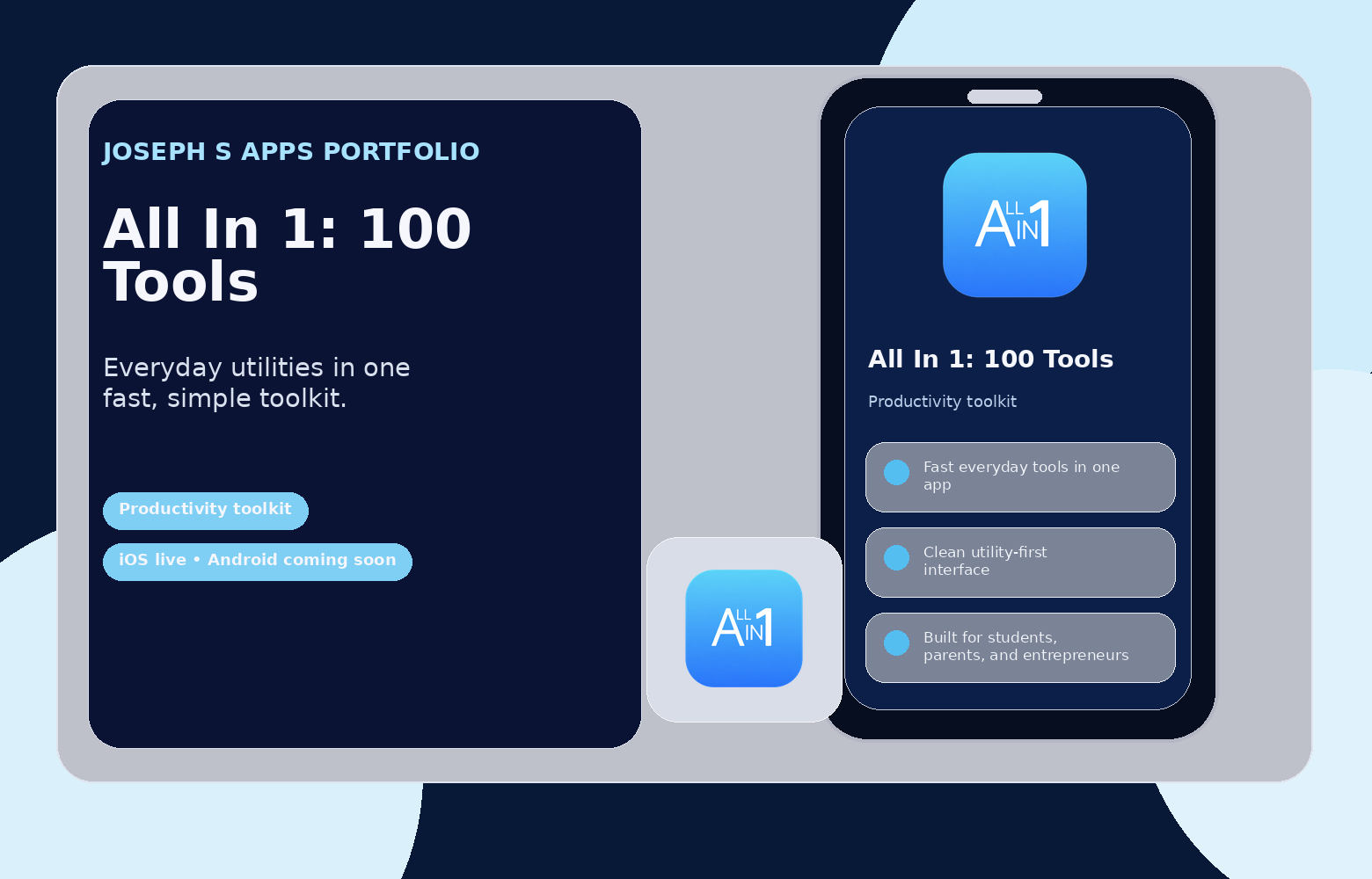 Promotional graphic for All In 1: 100 Tools